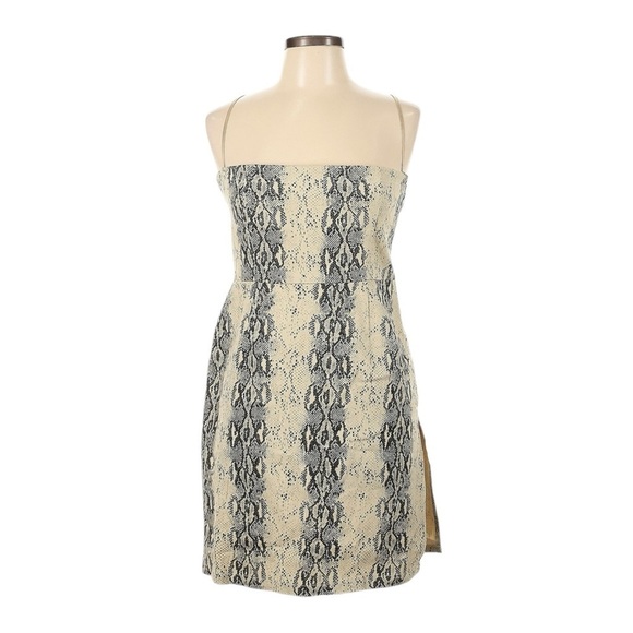 Lioness Mini Dress L NWT Ivory Neutral Snake Animal Print Bodycon Stretch Slit - Picture 1 of 10